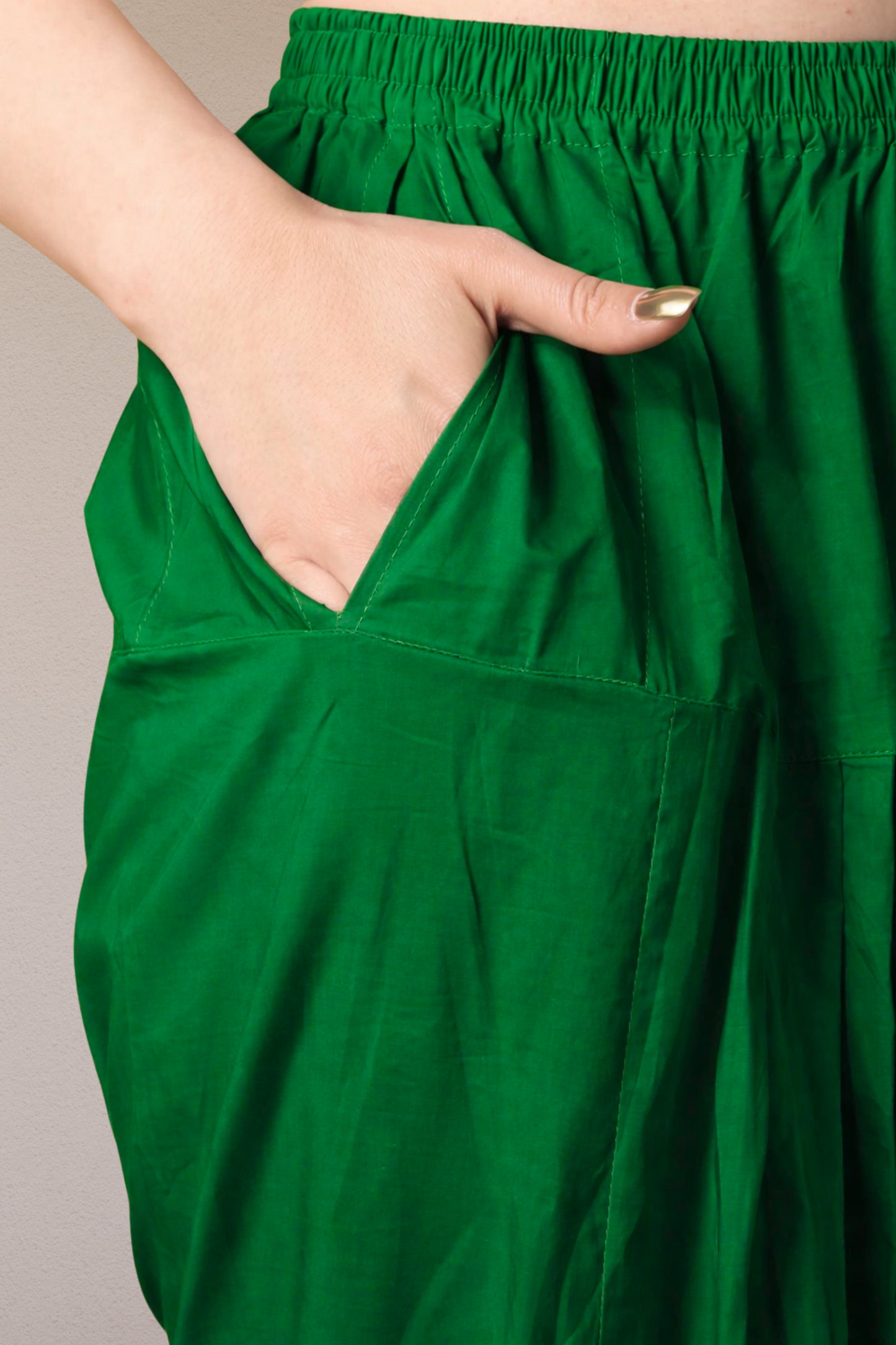 Dark Green Pleated Cotton Salwar