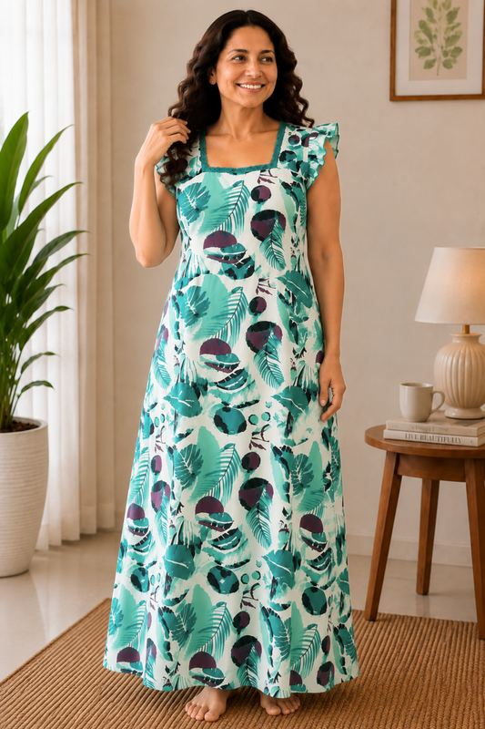 Palm Whisper Rayon Lounge Dress