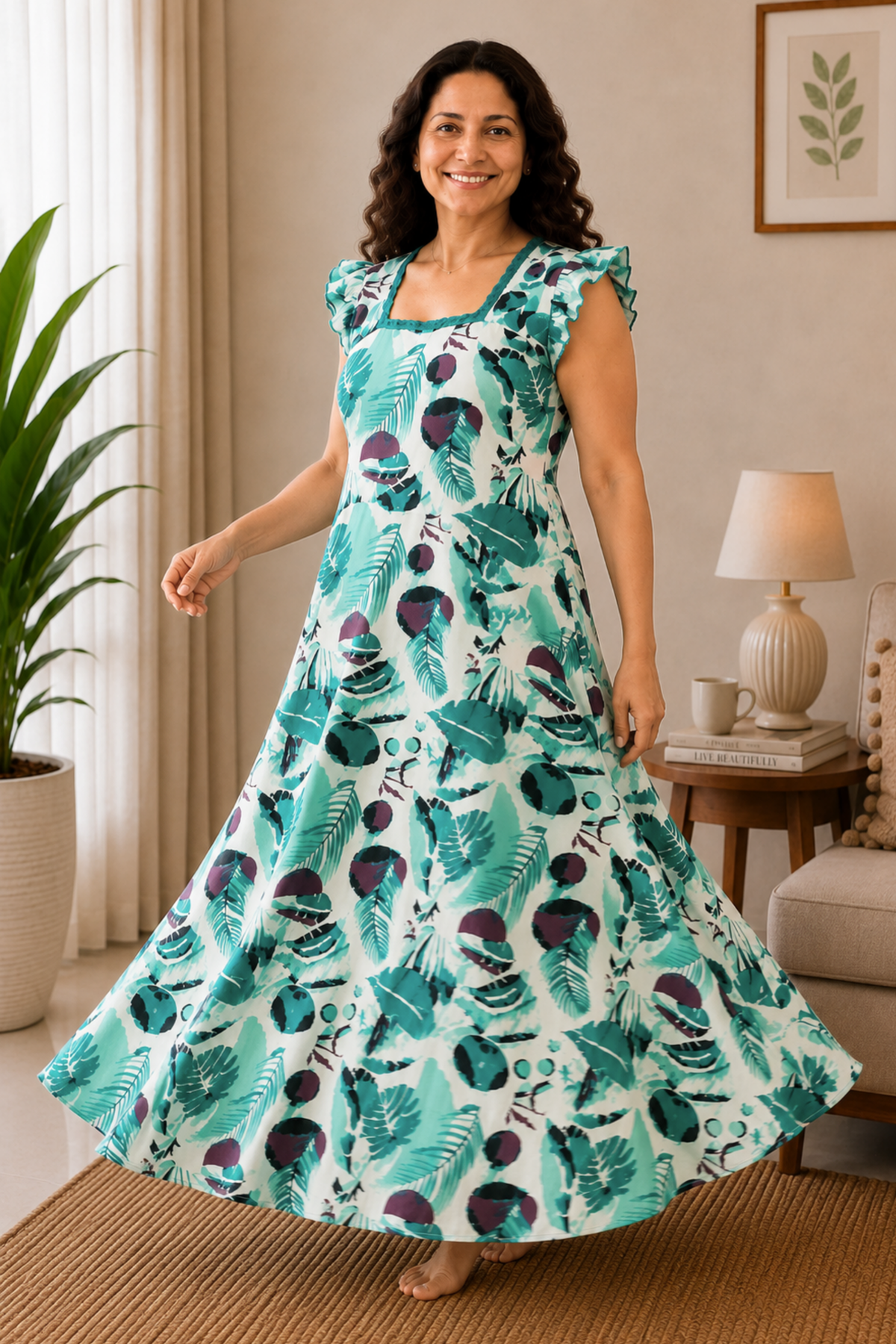 Palm Whisper Rayon Lounge Dress