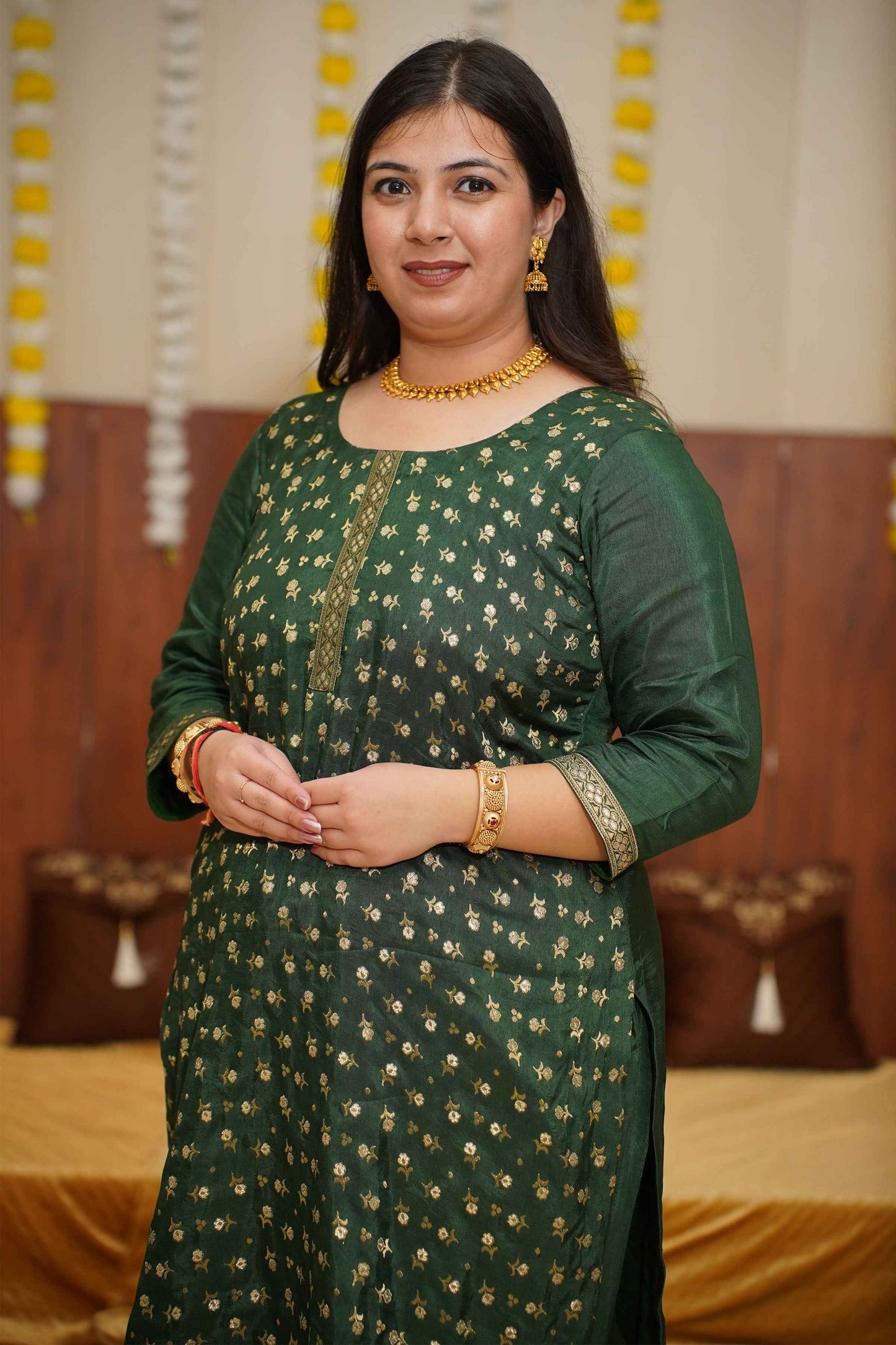 Deep Emerald Jacquard Sharara Suit