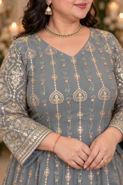 Opaline Mirage Embroidered Dress With Dupatta