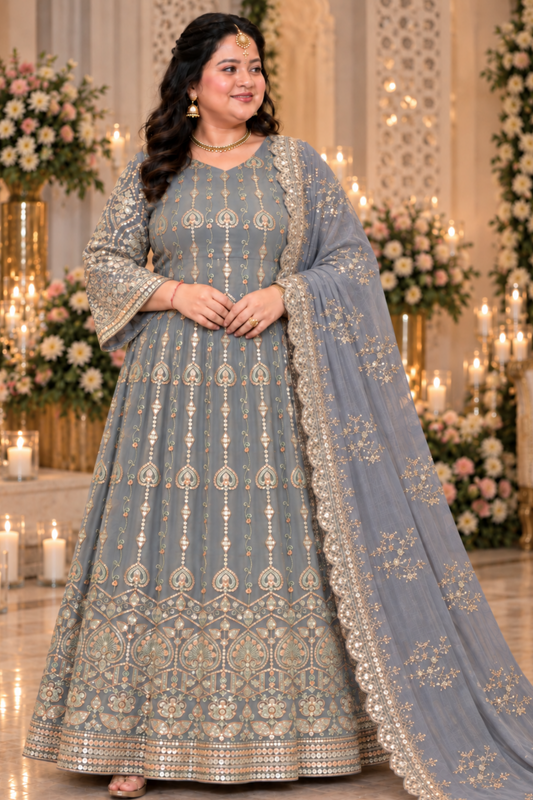 Opaline Mirage Embroidered Dress With Dupatta