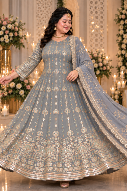 Opaline Mirage Embroidered Dress With Dupatta