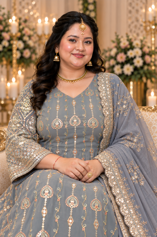 Opaline Mirage Embroidered Dress With Dupatta
