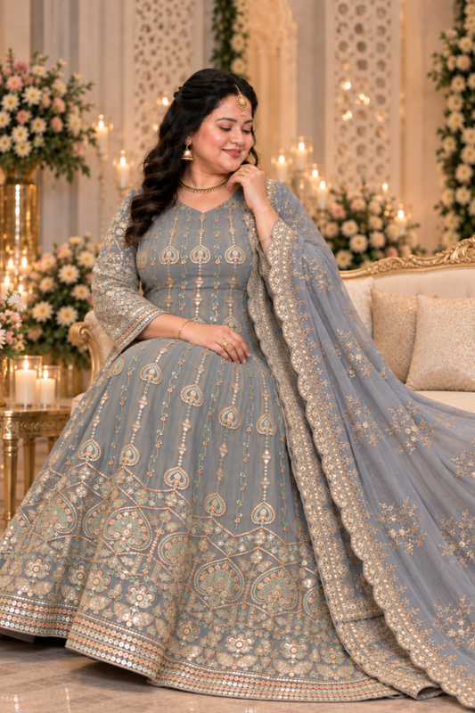 Opaline Mirage Embroidered Dress With Dupatta