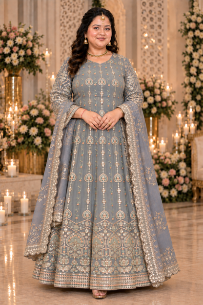 Opaline Mirage Embroidered Dress With Dupatta