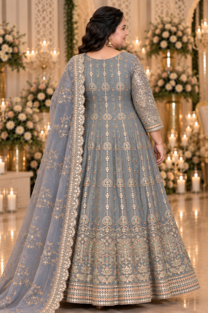 Opaline Mirage Embroidered Dress With Dupatta