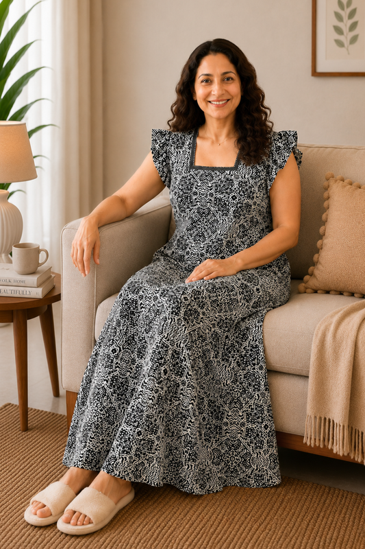 Noir Geometry Cotton Night Gown