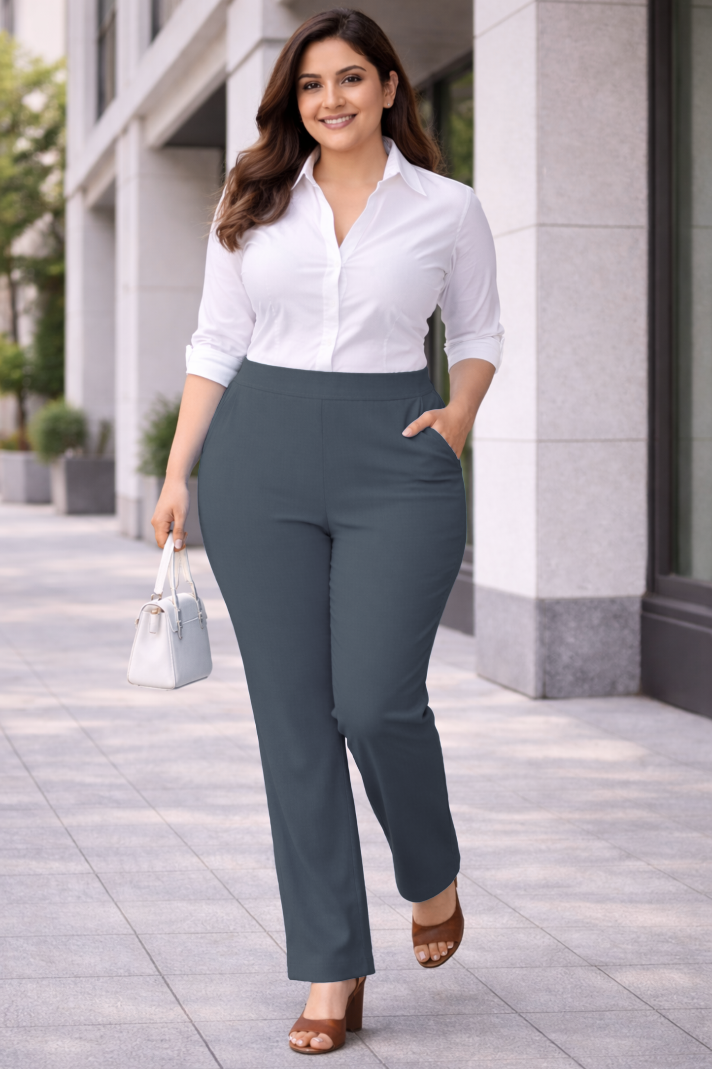 Grey Lycra Slub Pants