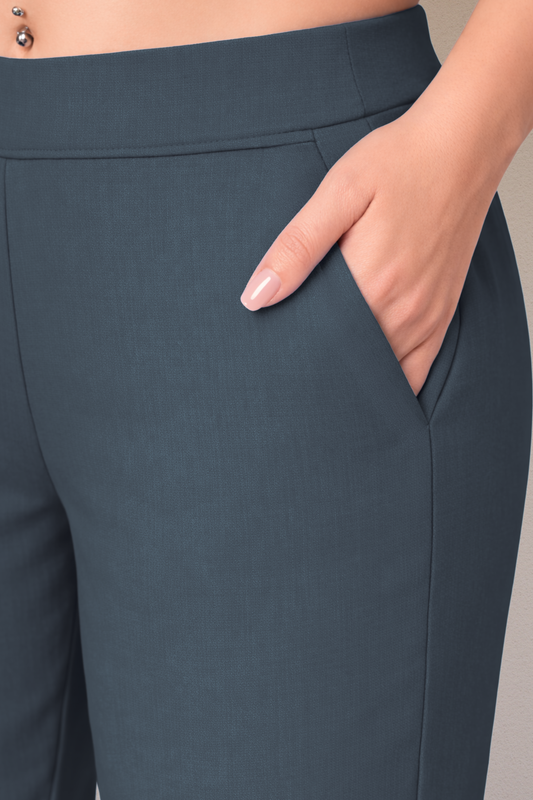 Grey Lycra Slub Pants