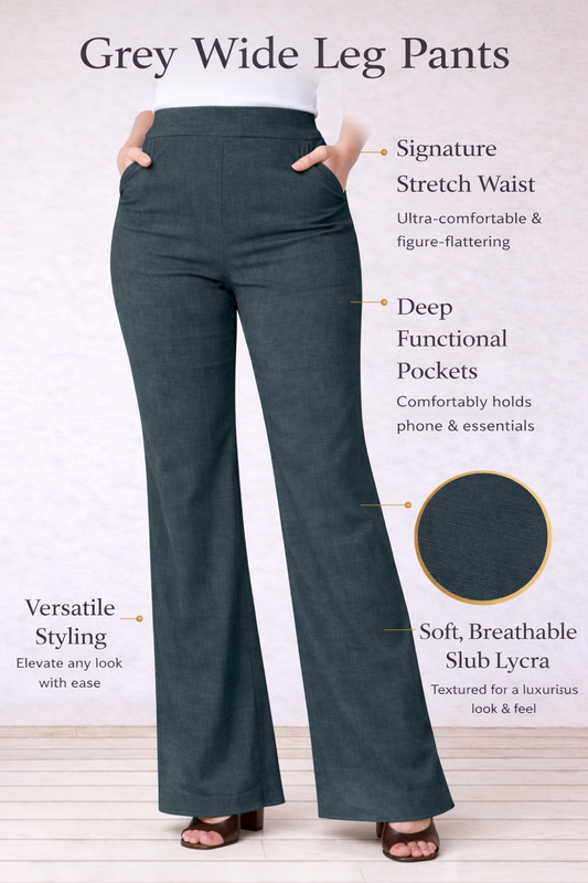 Grey Wide Leg Slub Pants