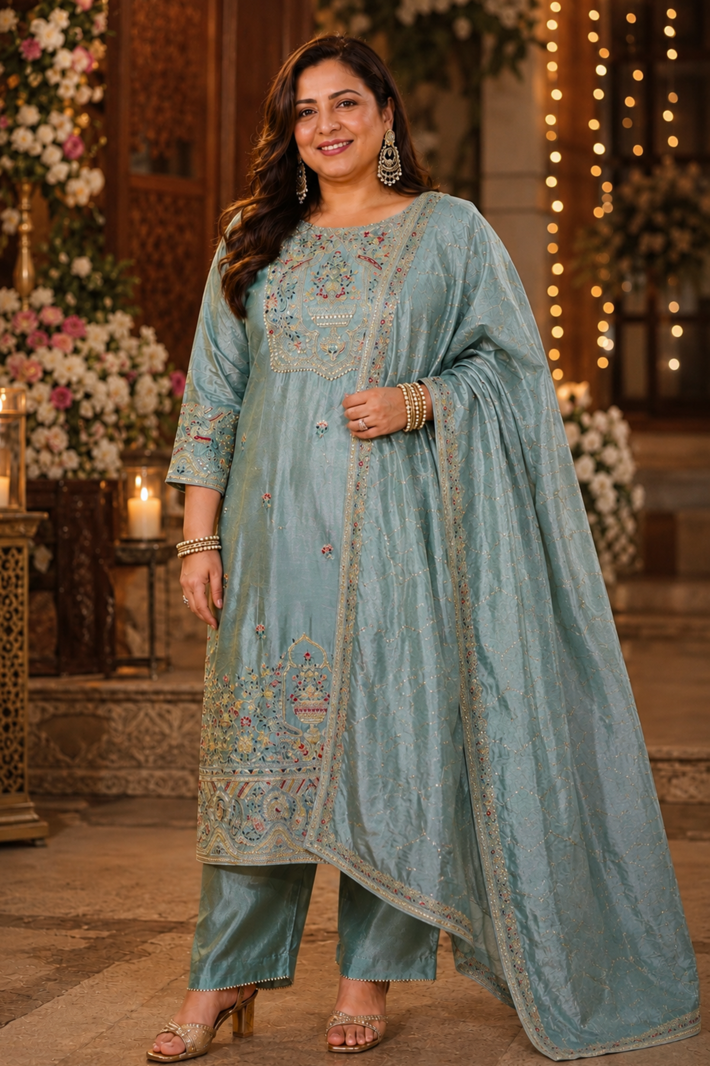 Zareenah Tissue Shimmer Suit With Zari Embroidery (Copy)