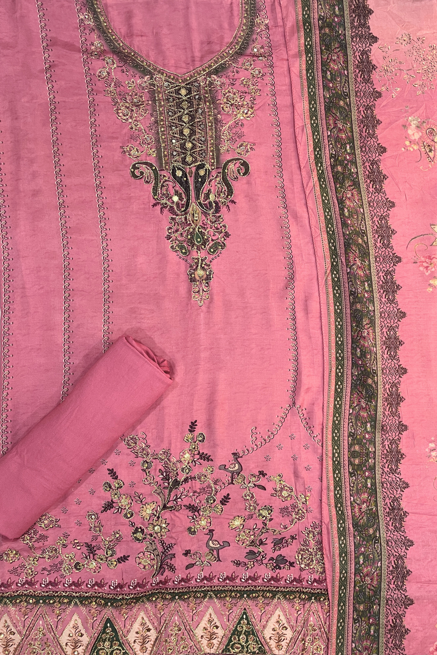 Gulnoor Karachi Muslin Dress Material with Aari Work