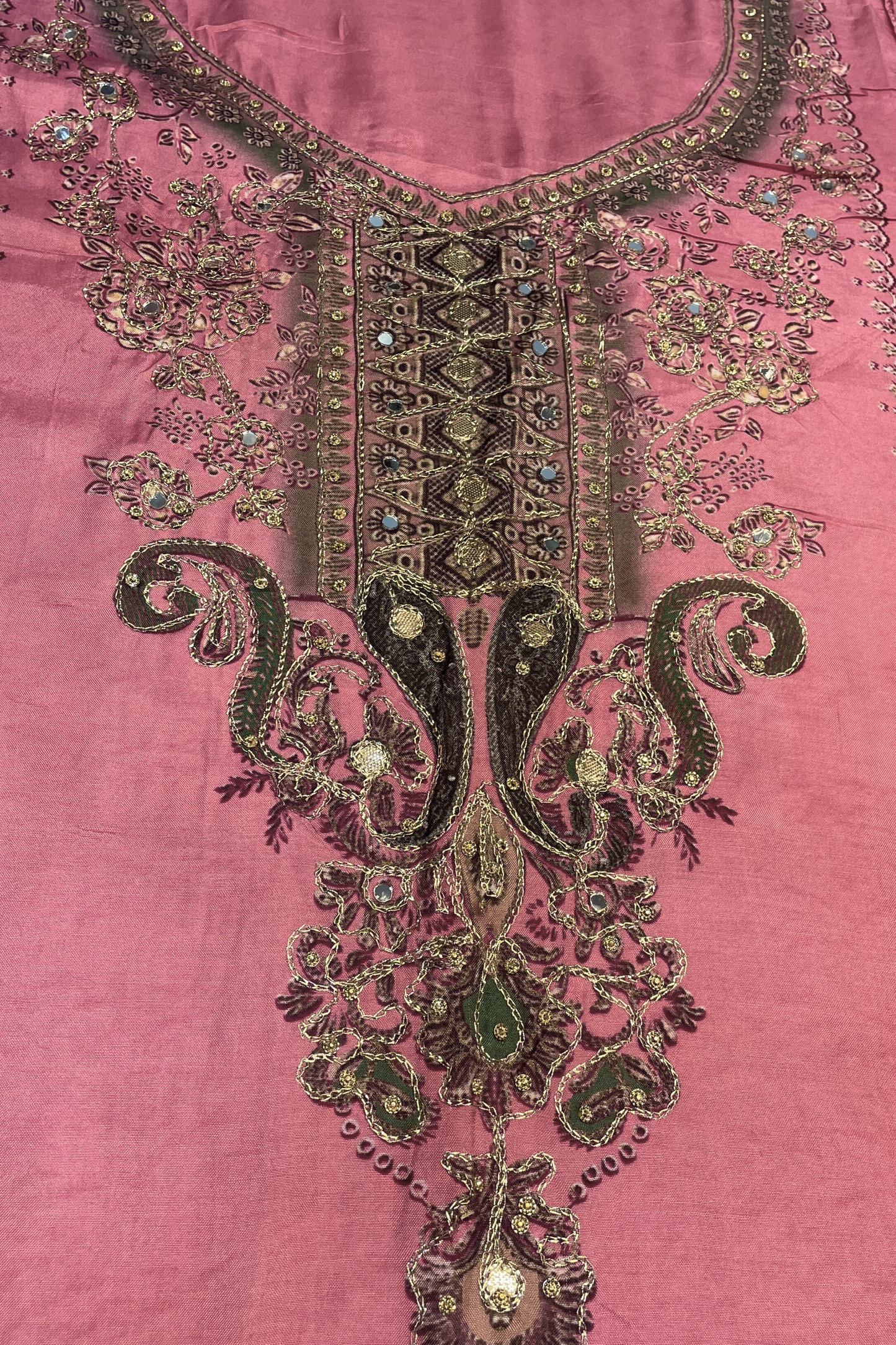 Gulnoor Karachi Muslin Dress Material with Aari Work