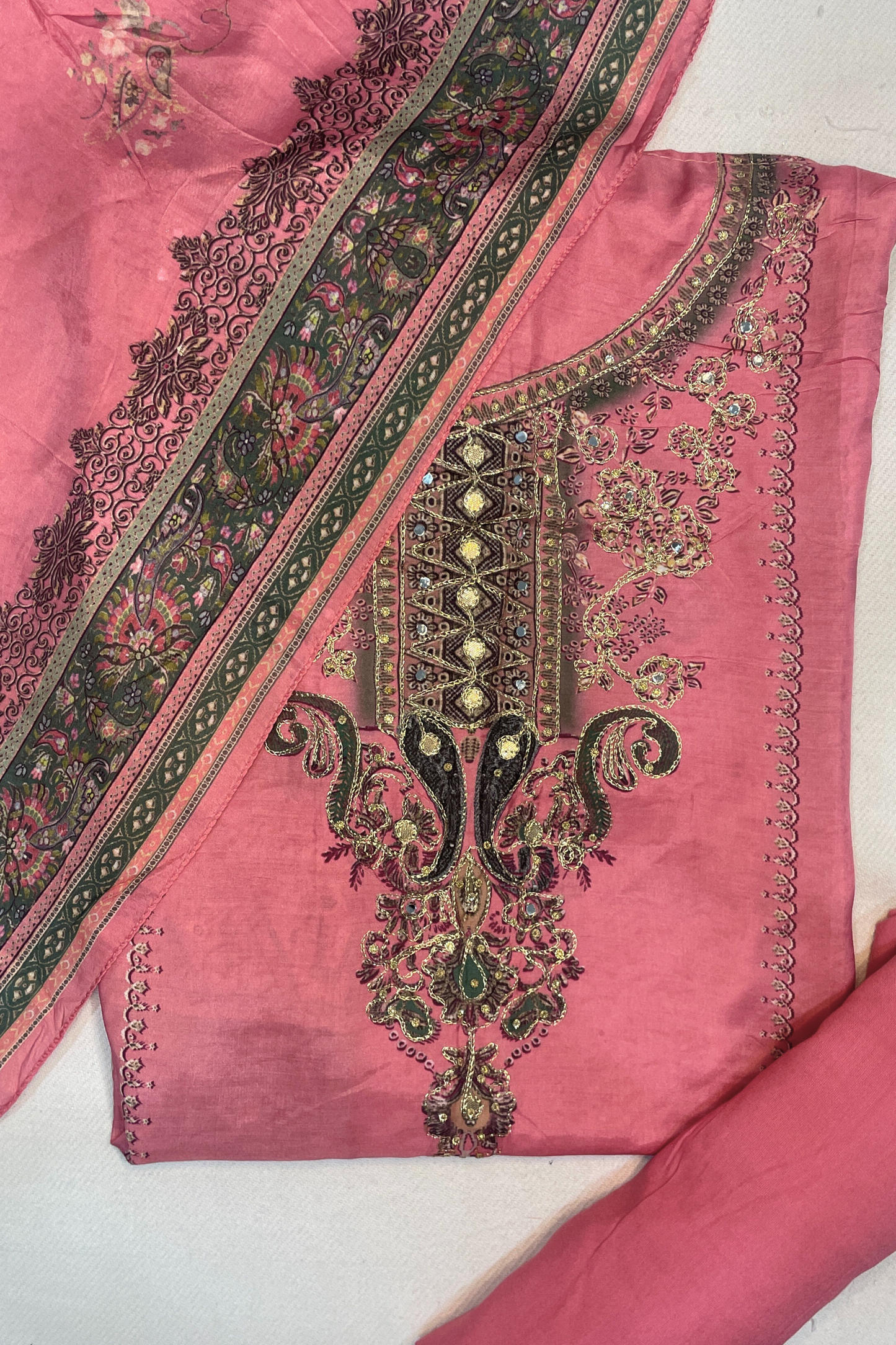 Gulnoor Karachi Muslin Dress Material with Aari Work
