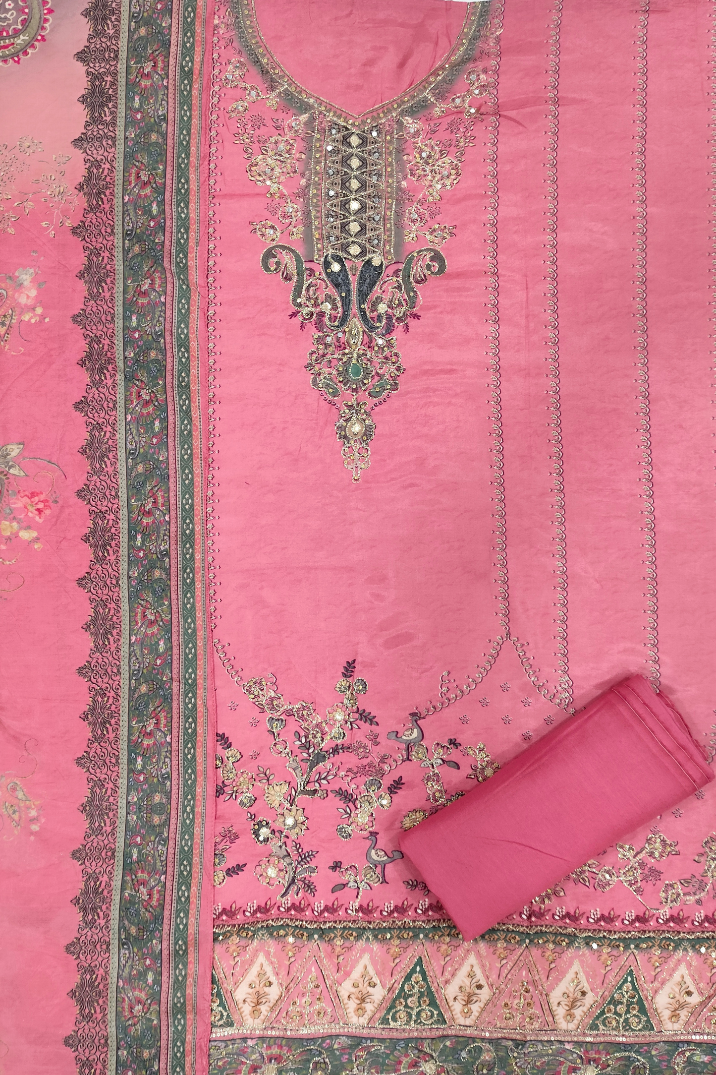 Gulnoor Karachi Muslin Dress Material with Aari Work