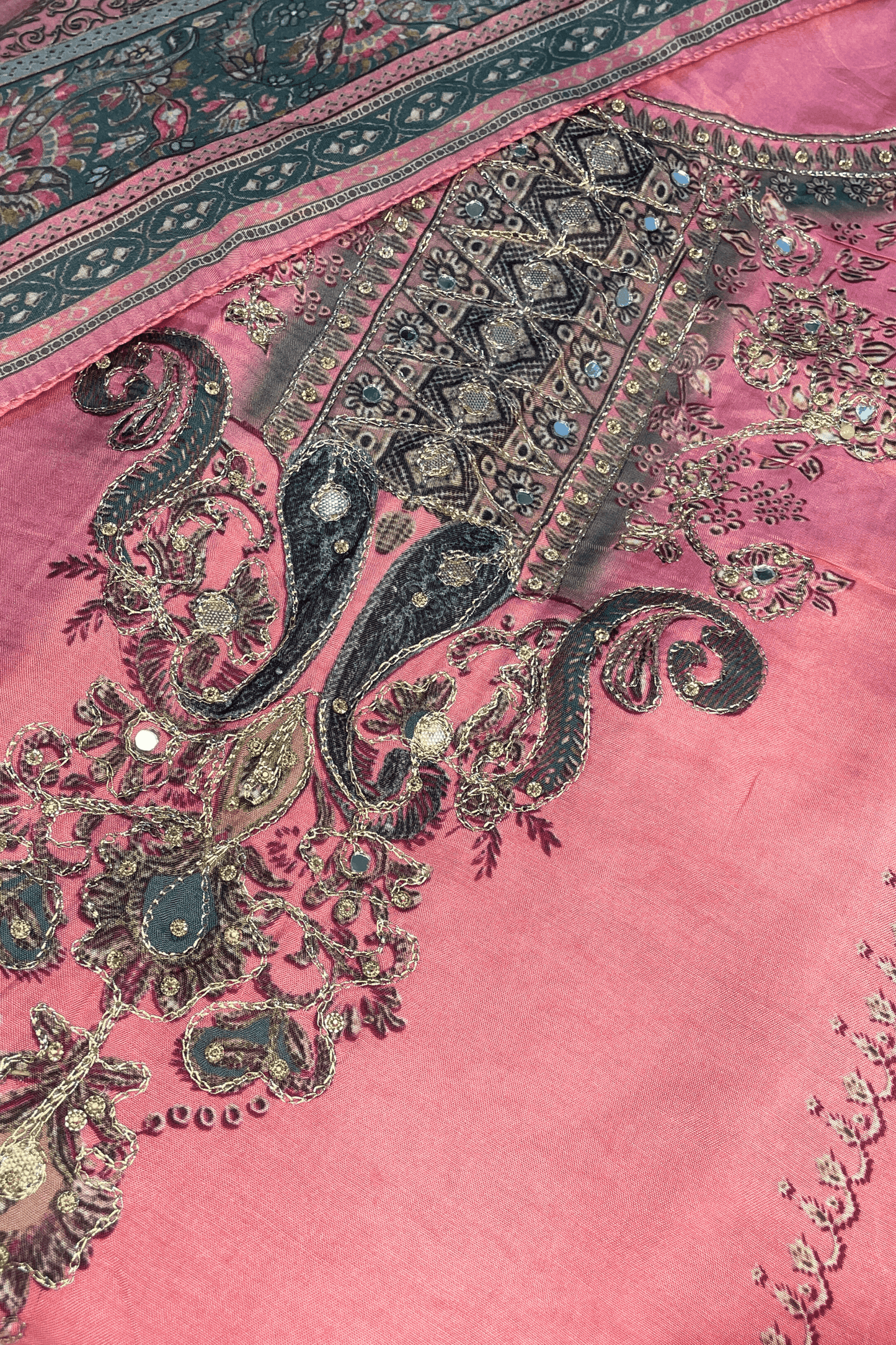 Gulnoor Karachi Muslin Dress Material with Aari Work