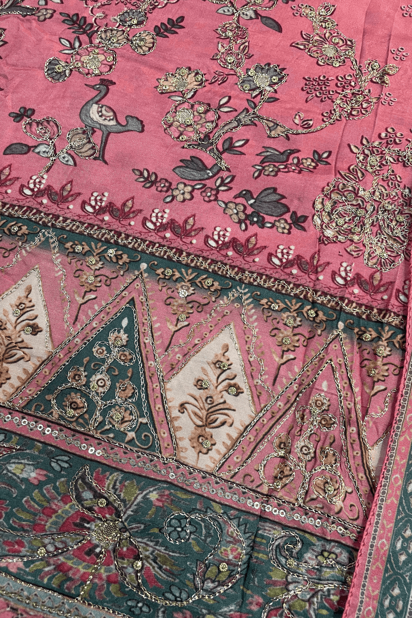 Gulnoor Karachi Muslin Dress Material with Aari Work