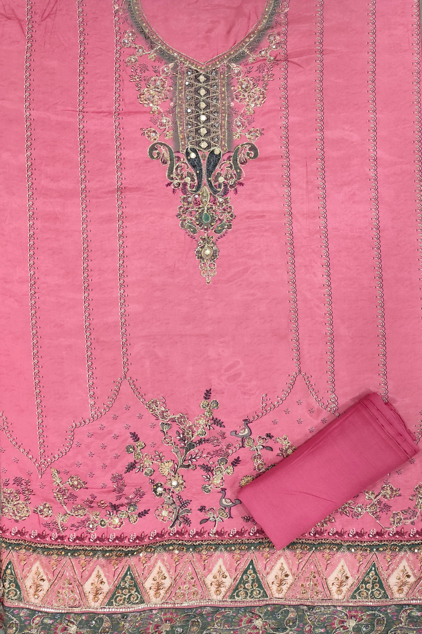 Gulnoor Karachi Muslin Dress Material with Aari Work