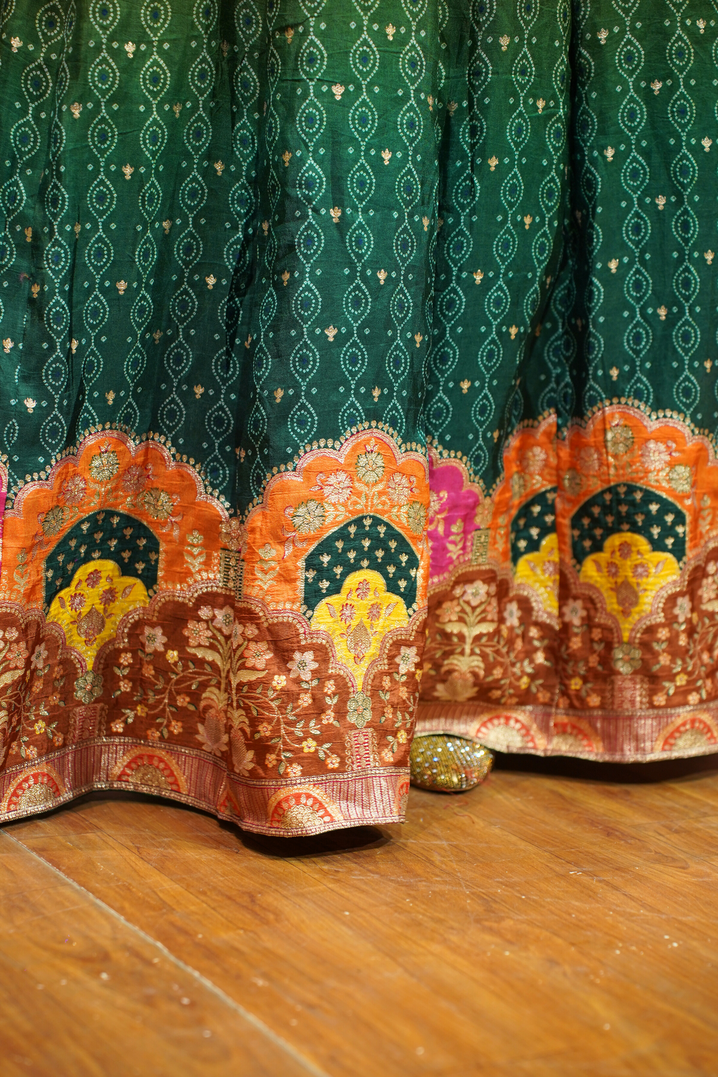 Haldi Henna Ombre Dress in Jacquard Silk