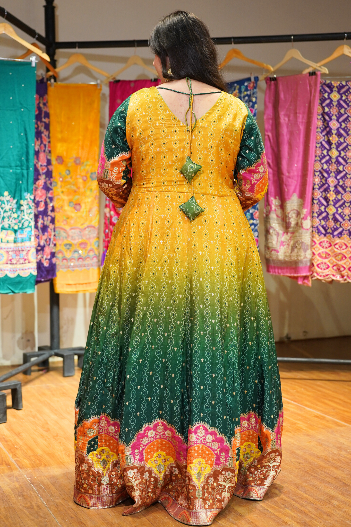 Haldi Henna Ombre Dress in Jacquard Silk