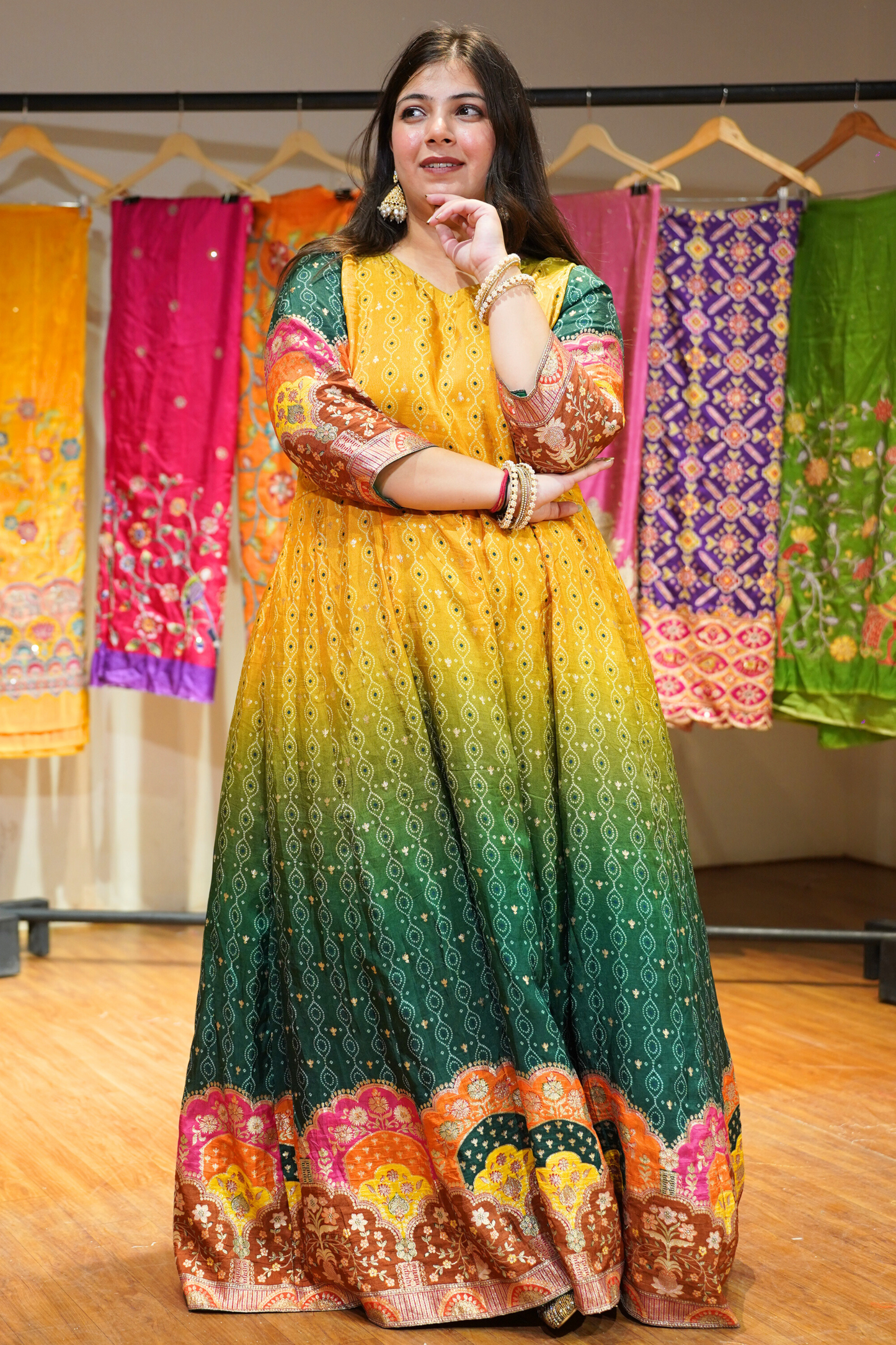 Haldi Henna Ombre Dress in Jacquard Silk