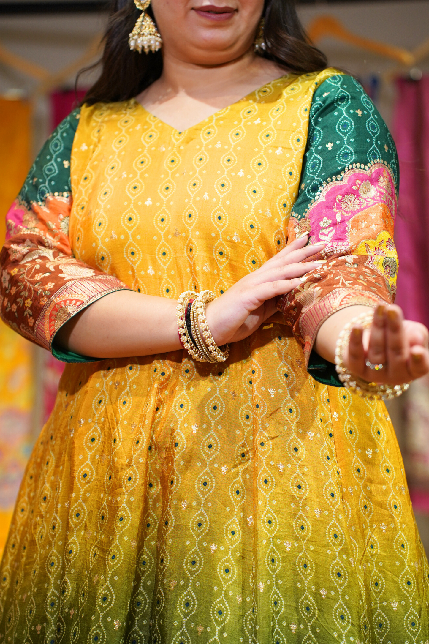 Haldi Henna Ombre Dress in Jacquard Silk