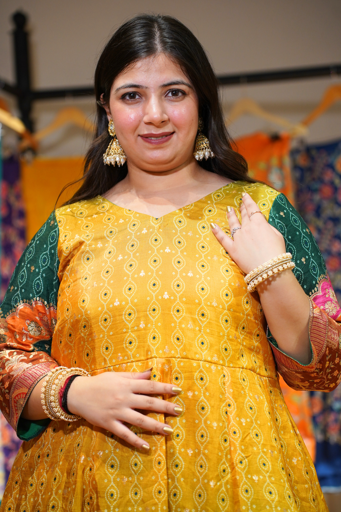 Haldi Henna Ombre Dress in Jacquard Silk