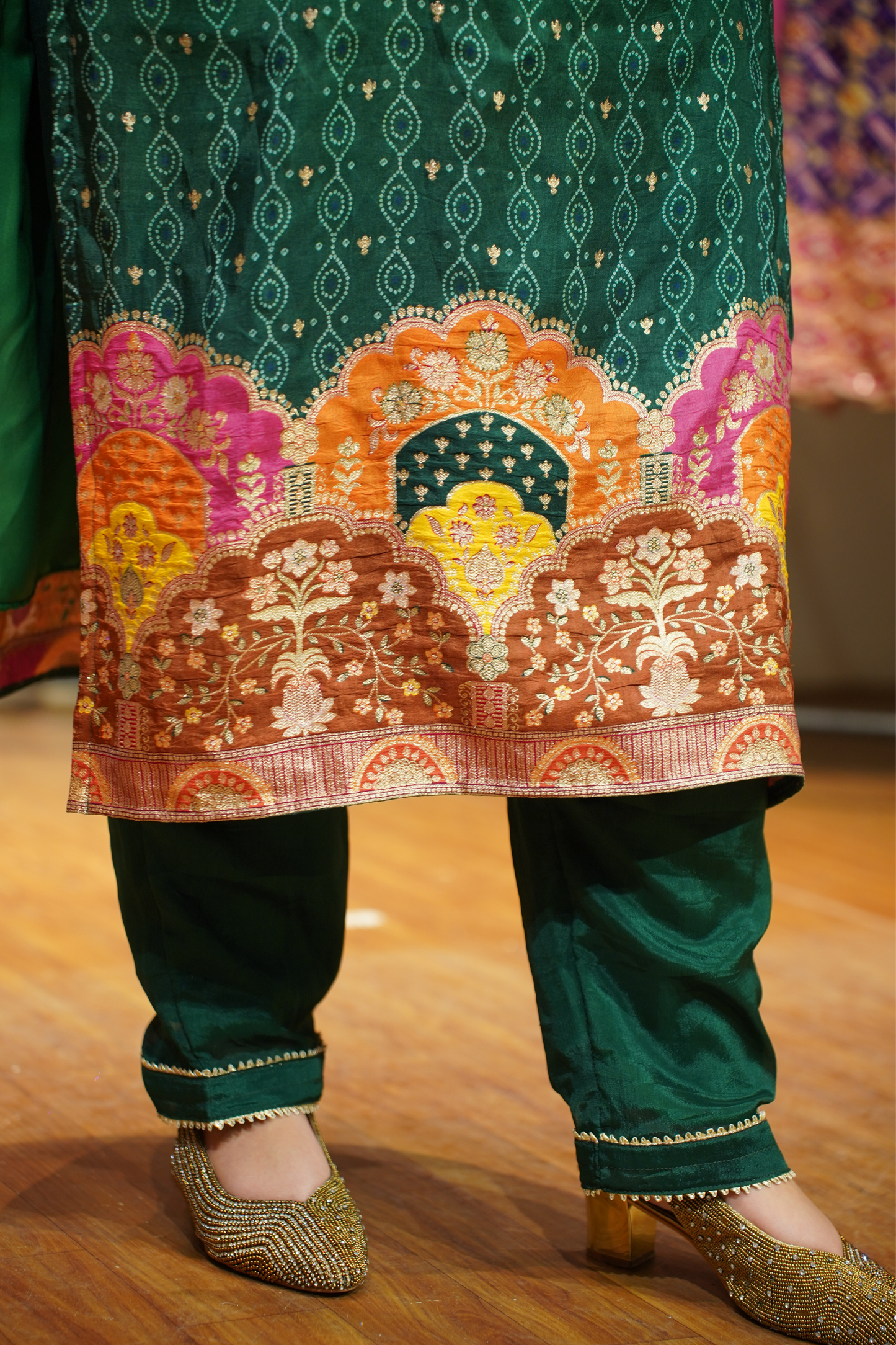 Haldi Henna Ombre Suit in Jacquard Silk
