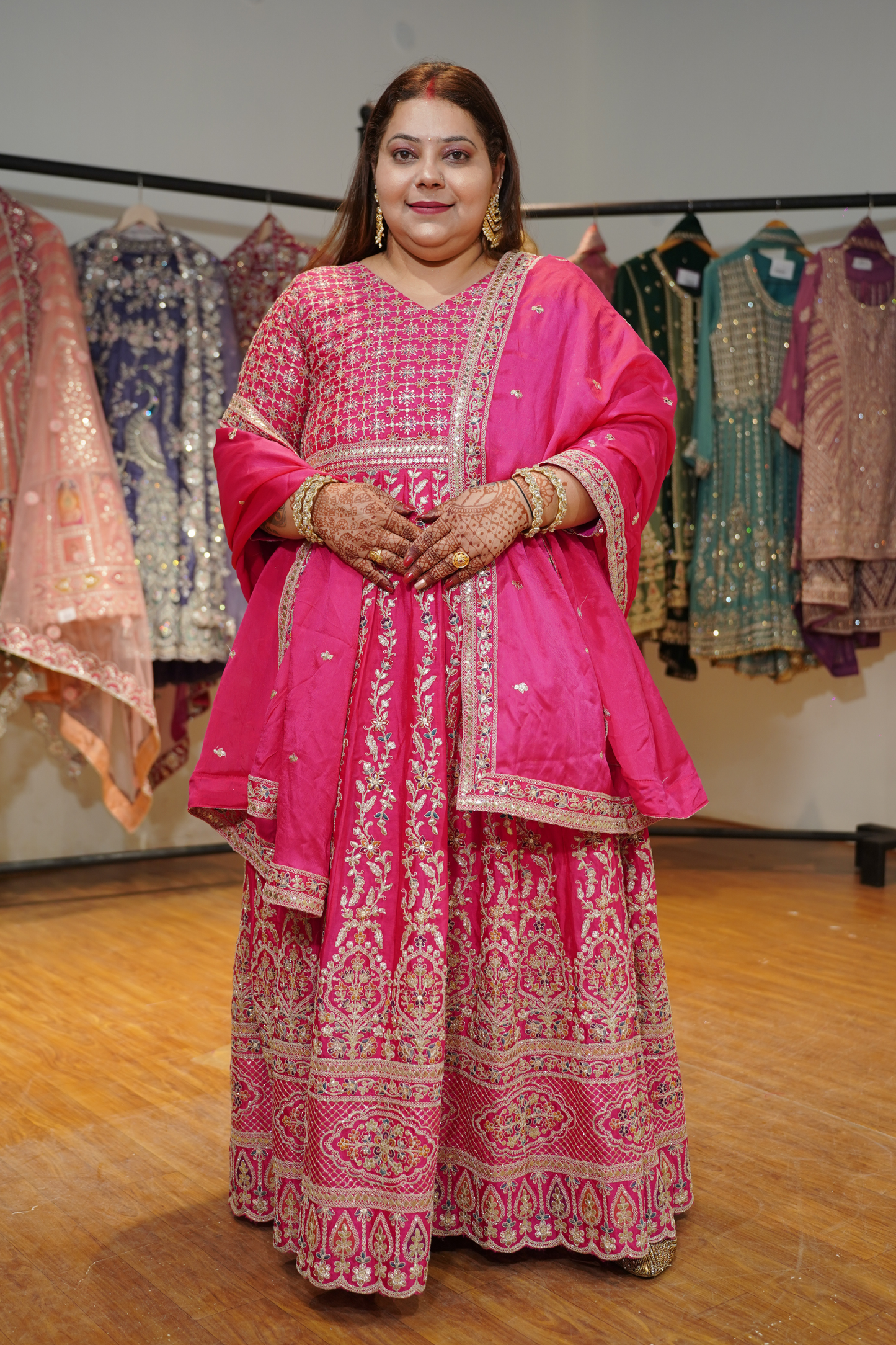 Ilisha Magenta Embroidered Dress With Dupatta