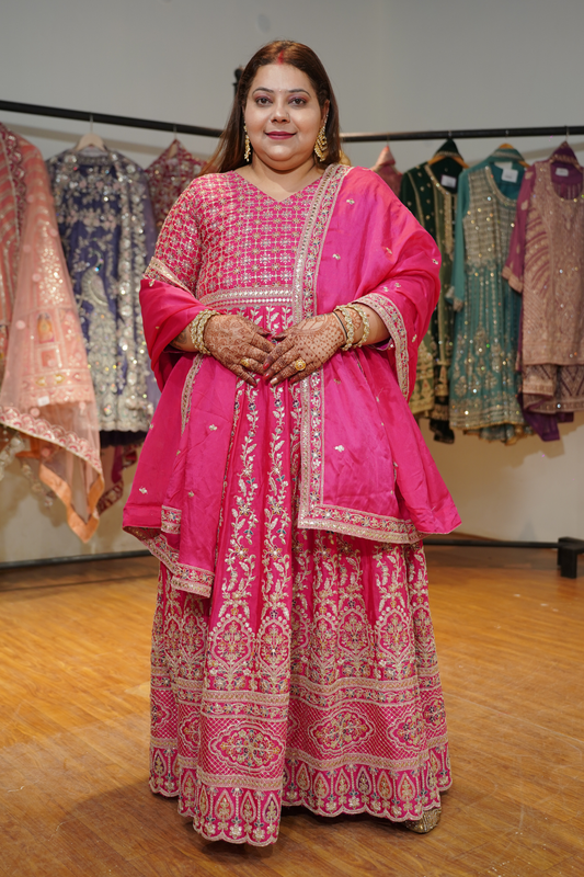 Ilisha Magenta Embroidered Dress With Dupatta