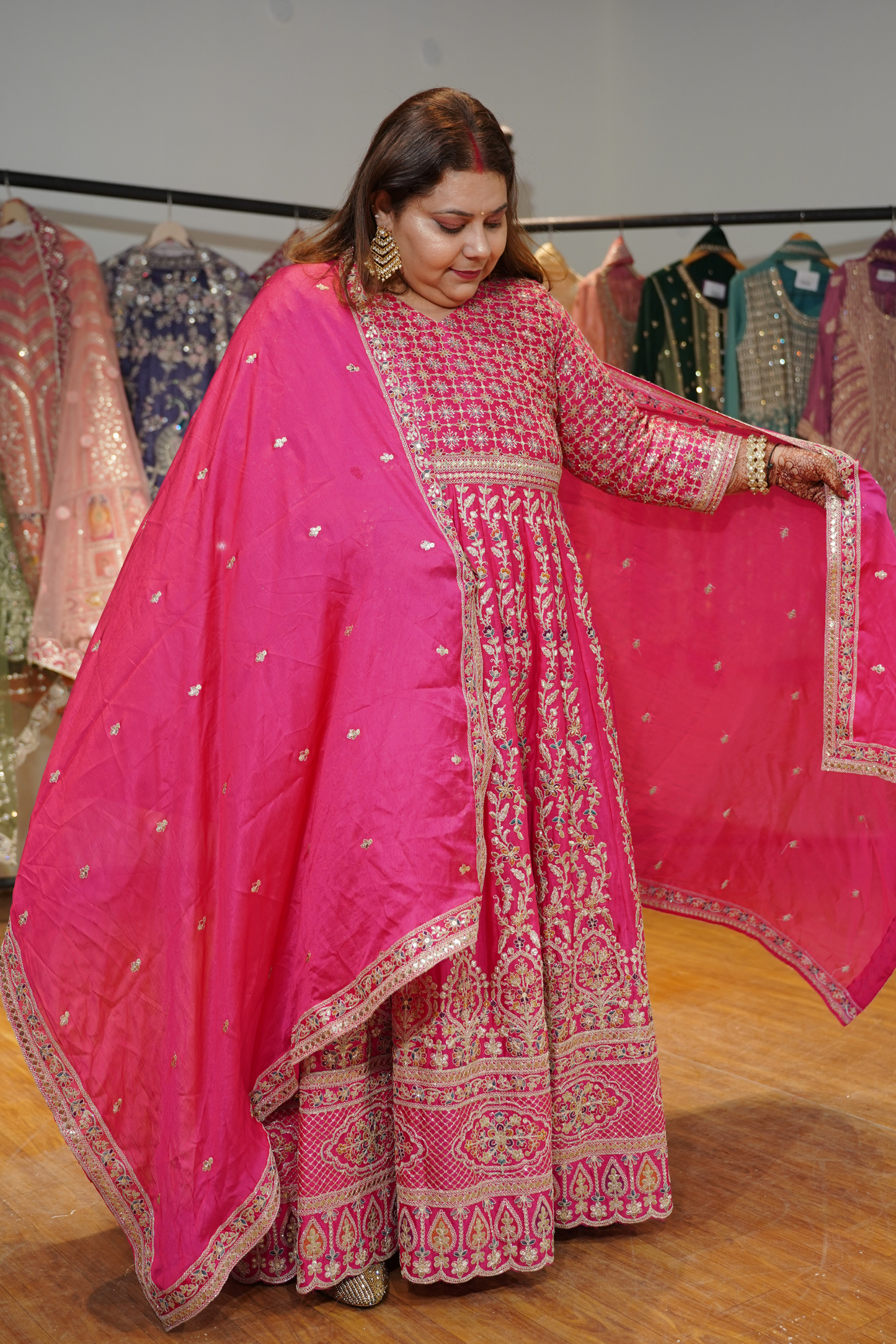 Ilisha Magenta Embroidered Dress With Dupatta
