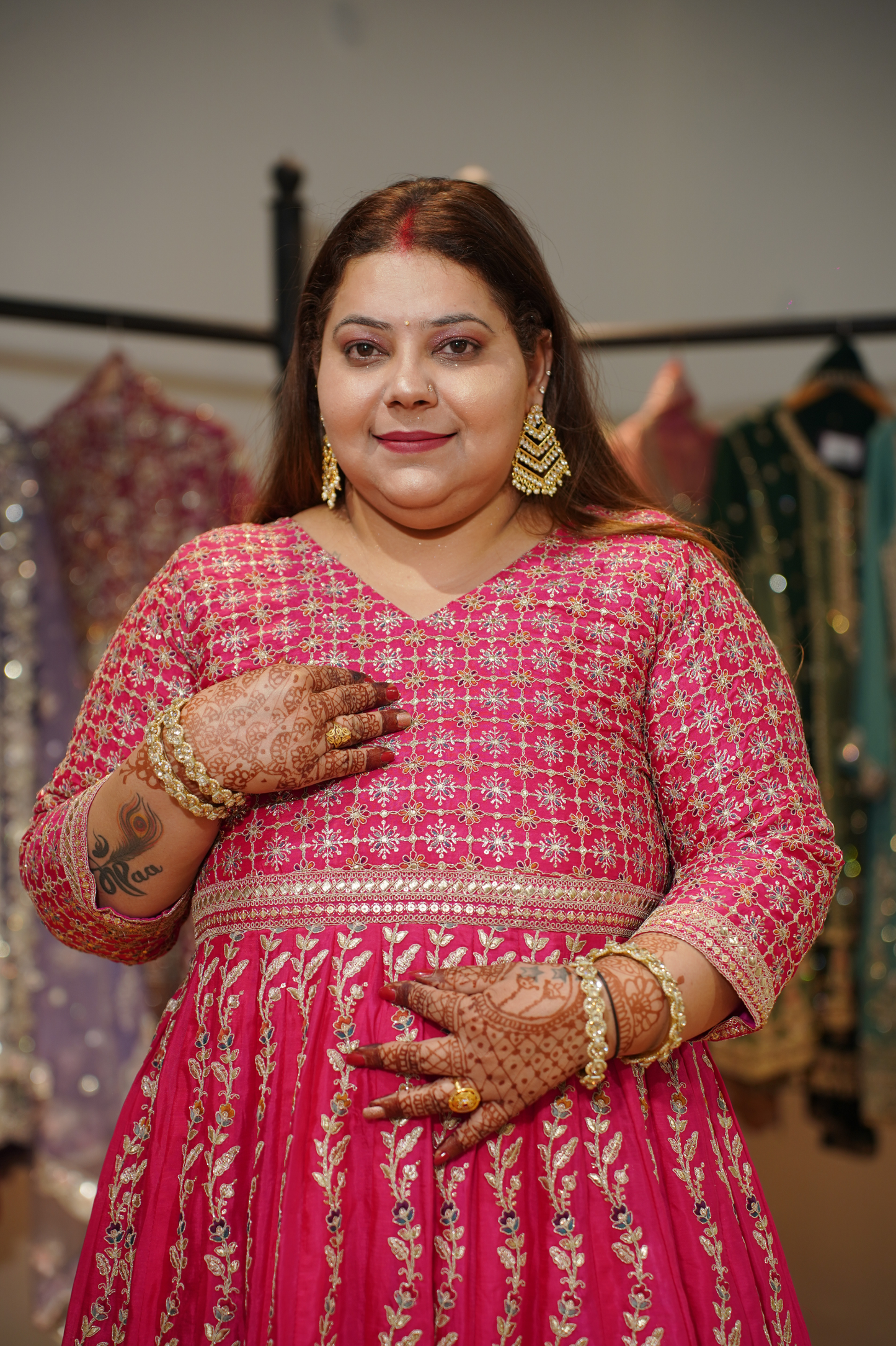 Ilisha Magenta Embroidered Dress With Dupatta