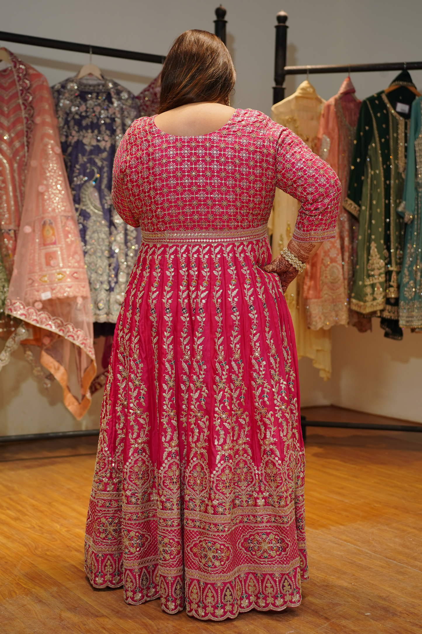 Ilisha Magenta Embroidered Dress With Dupatta