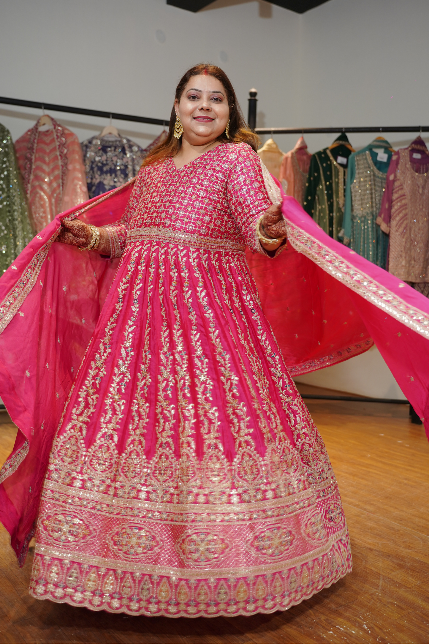 Ilisha Magenta Embroidered Dress With Dupatta