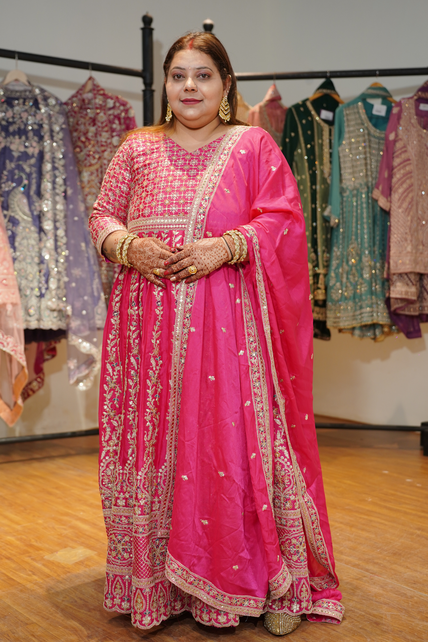 Ilisha Magenta Embroidered Dress With Dupatta