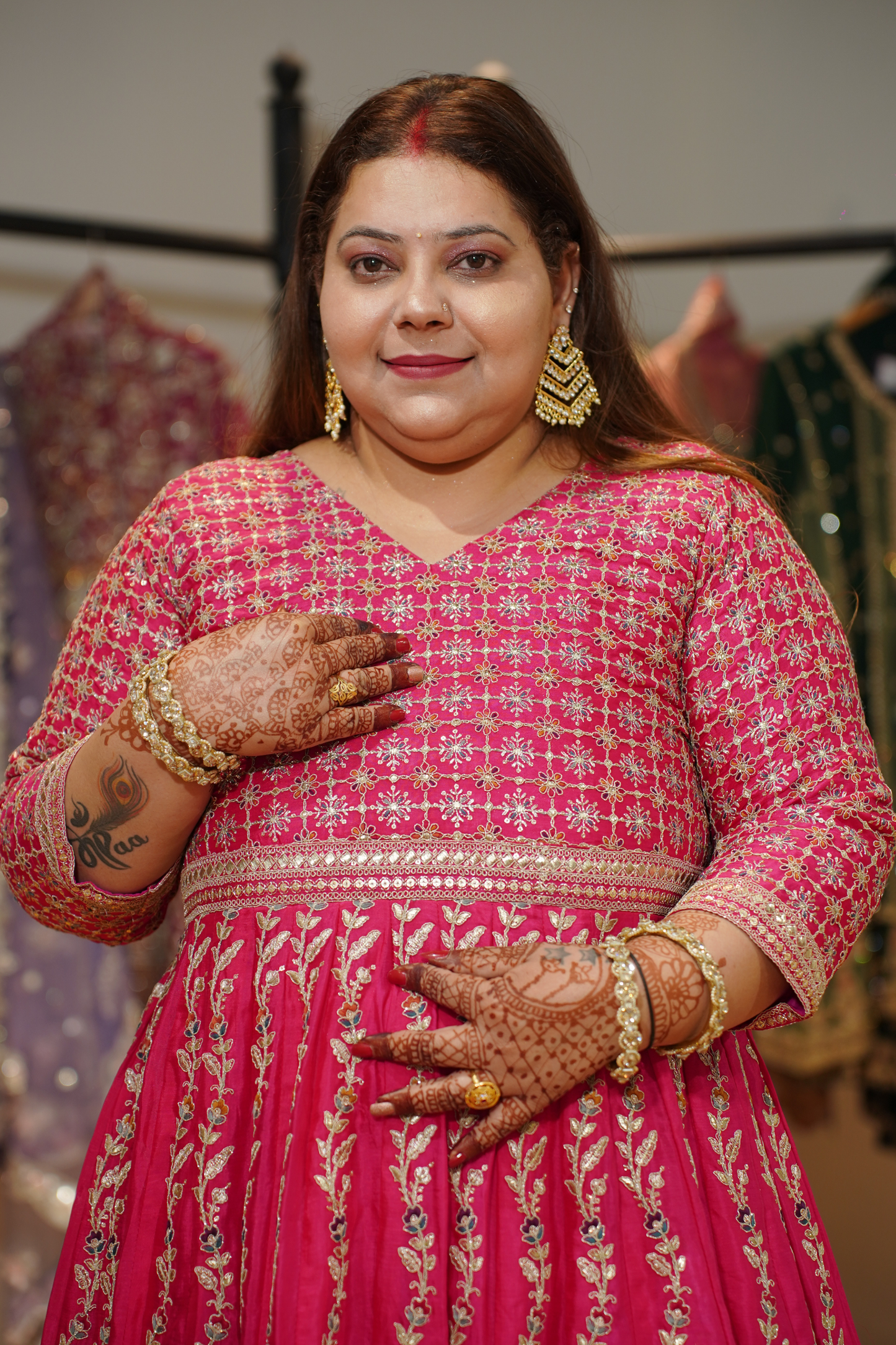 Ilisha Magenta Embroidered Dress With Dupatta