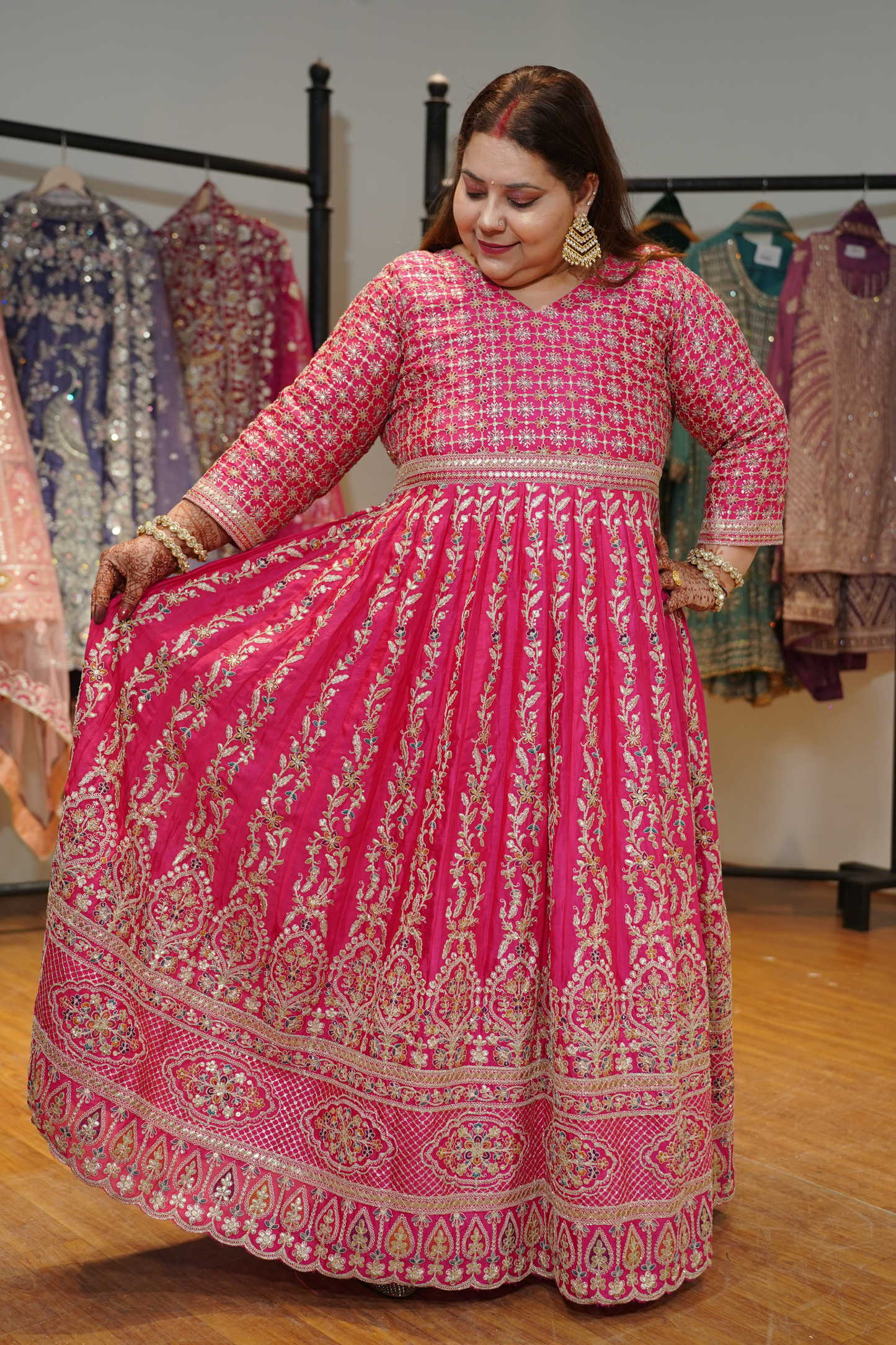 Ilisha Magenta Embroidered Dress With Dupatta