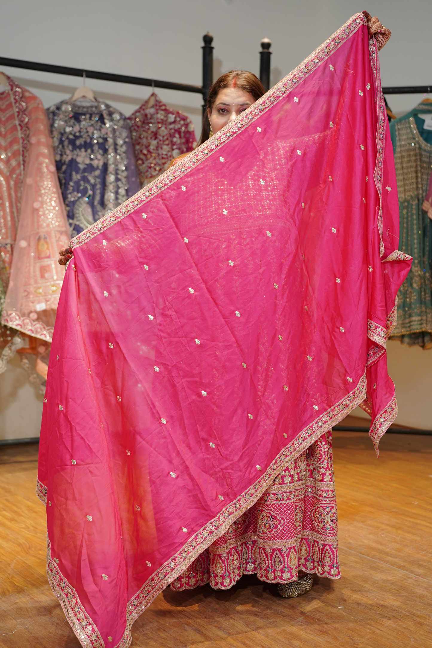 Ilisha Magenta Embroidered Dress With Dupatta