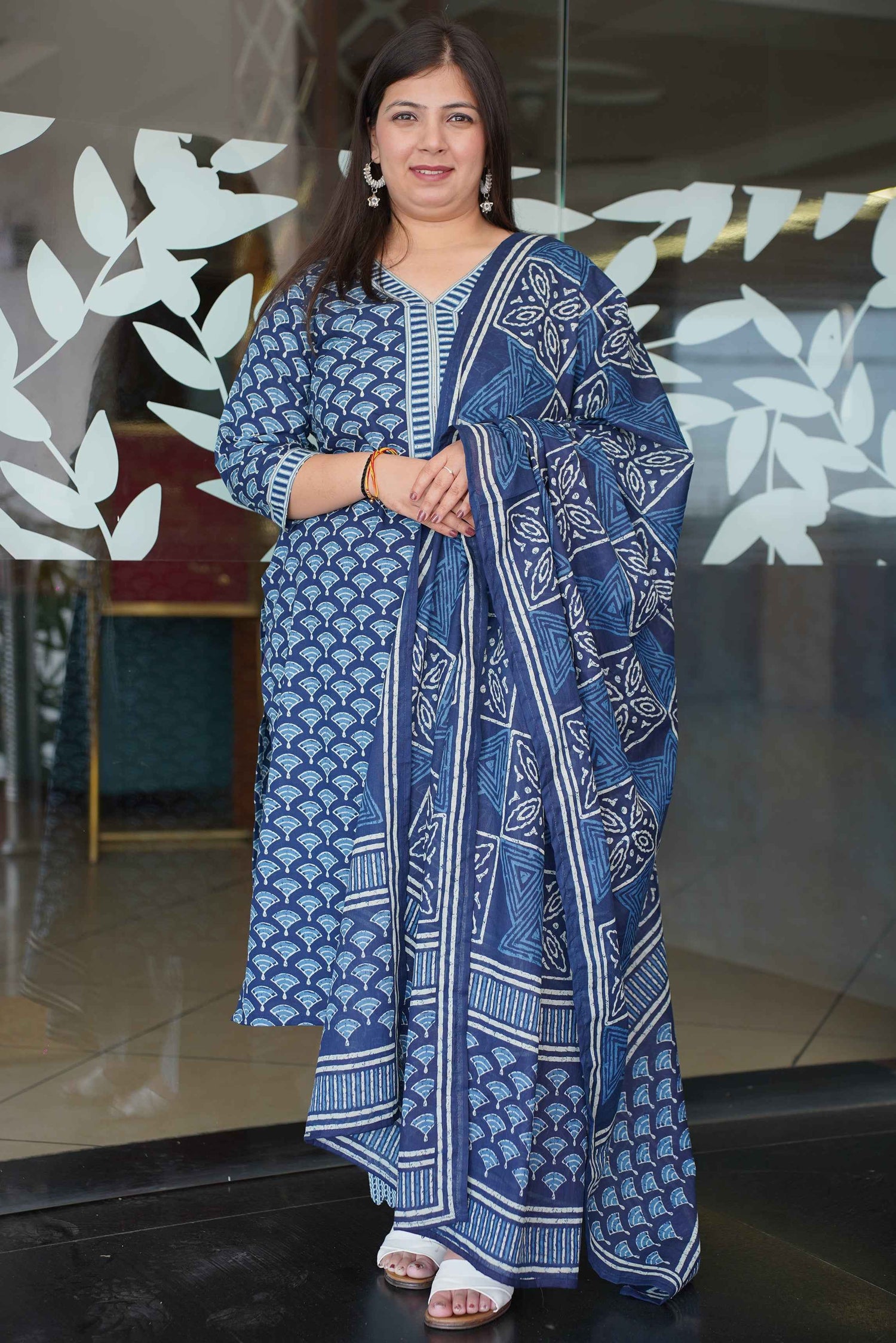 Indigo Block Printed Cotton Suit Set