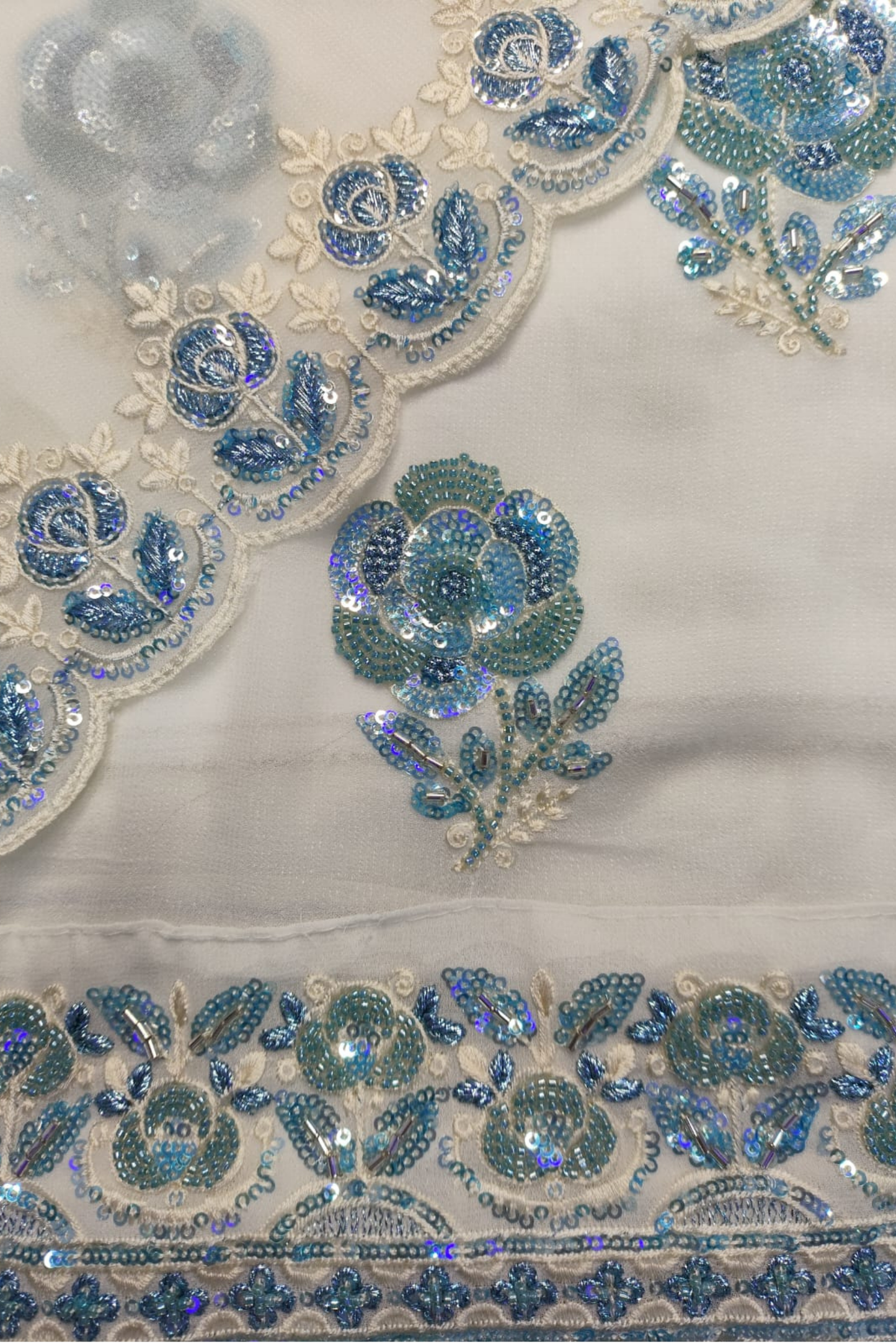 Ivory Blue Pure Georgette Suit with Handwork
