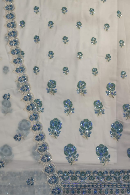 Ivory Blue Pure Georgette Suit with Handwork