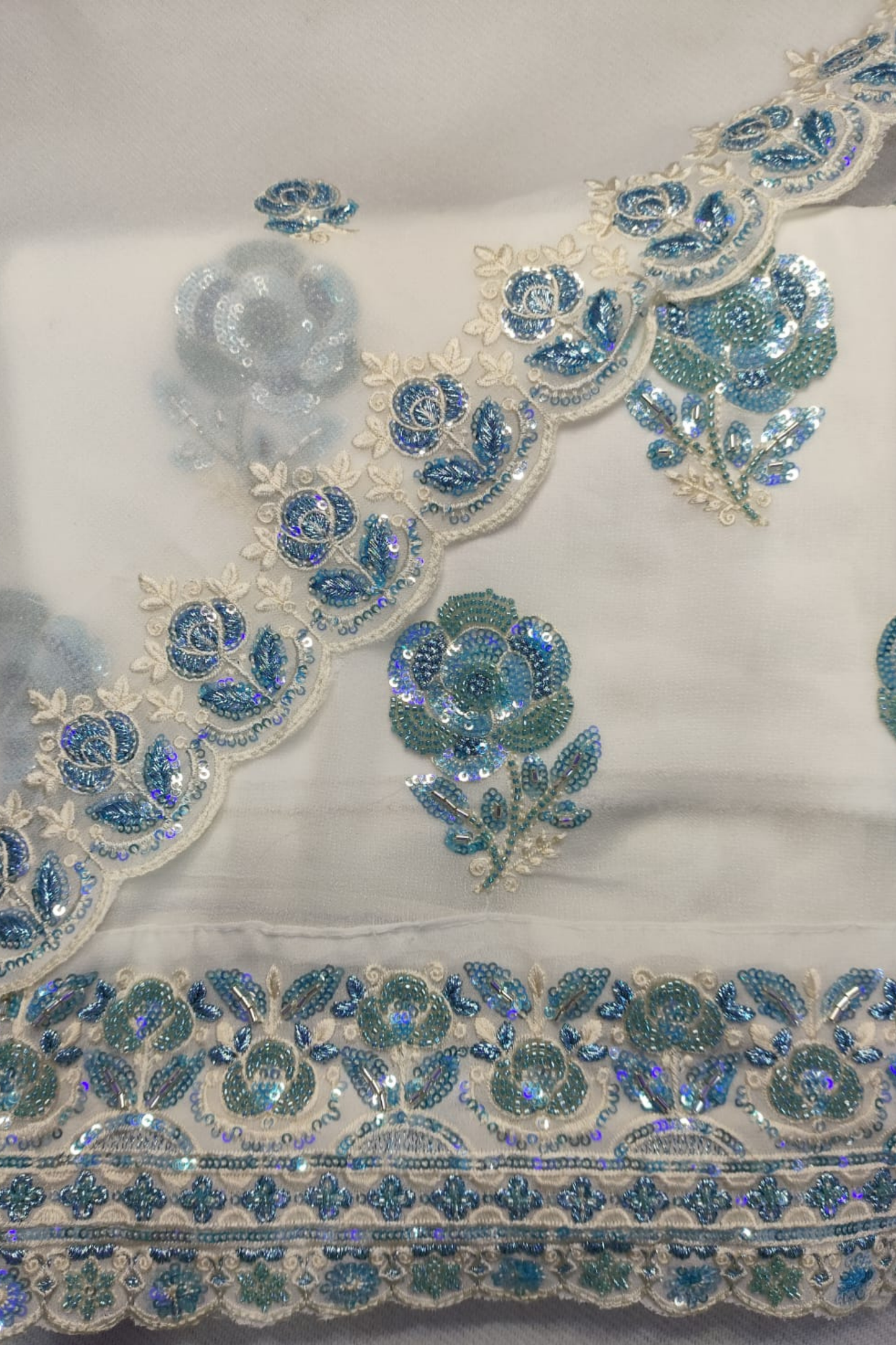 Ivory Blue Pure Georgette Suit with Handwork