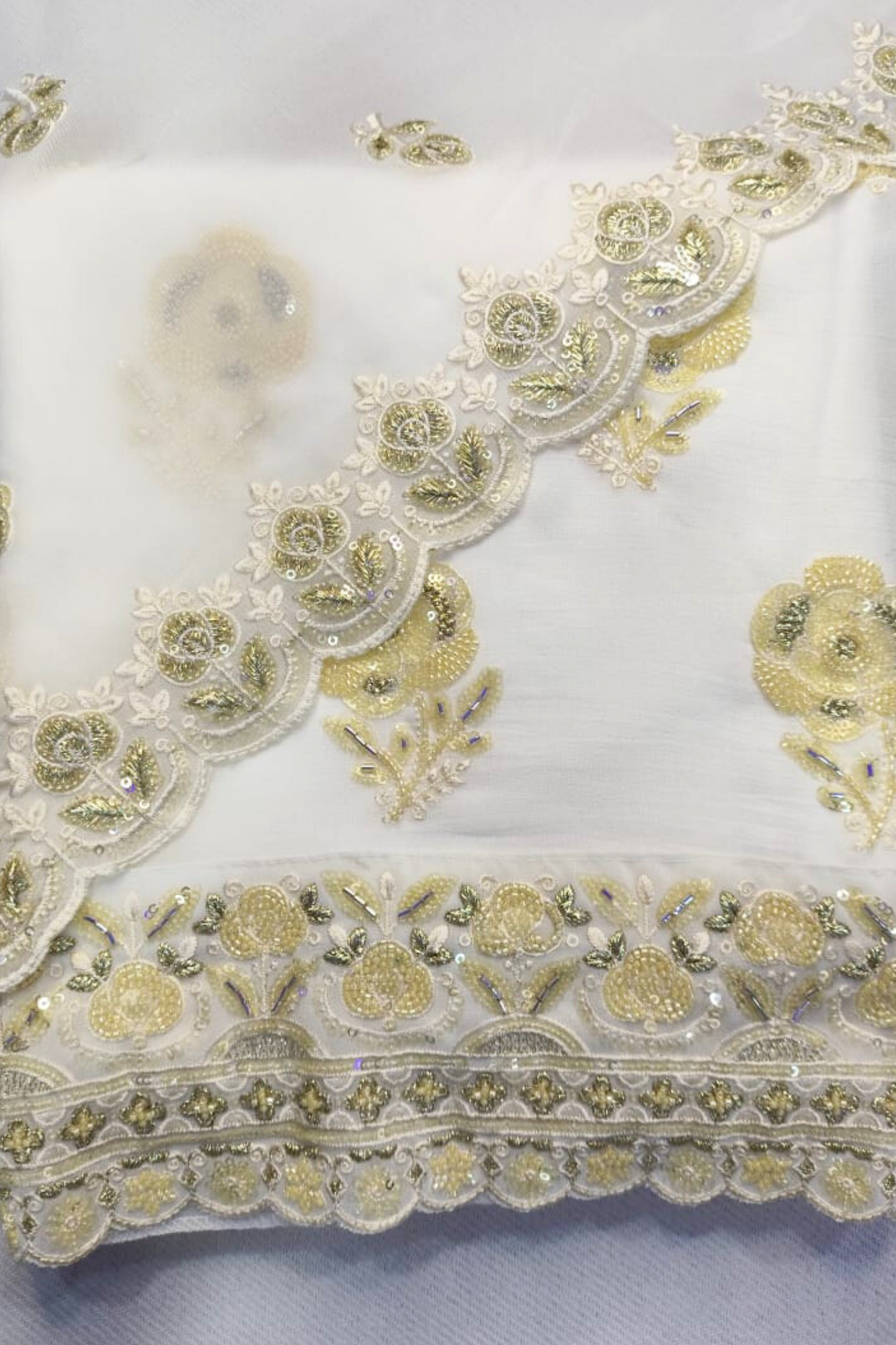 Ivory Lemon Pure Georgette Suit with Handwork