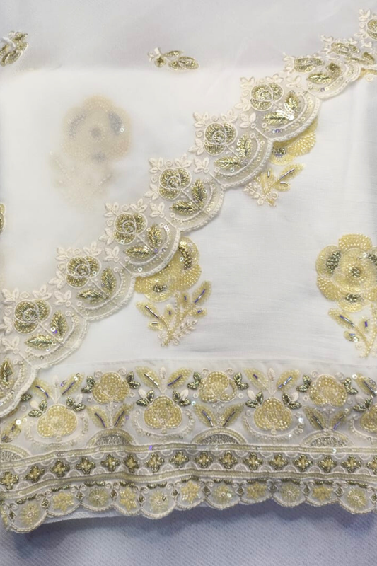 Ivory Lemon Pure Georgette Suit with Handwork