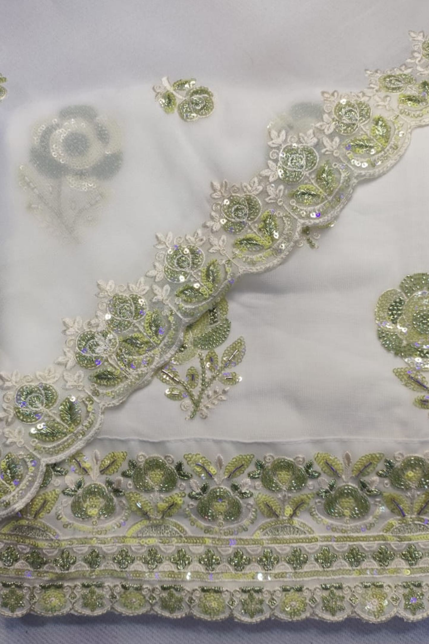 Ivory Lime Pure Georgette Suit with Handwork