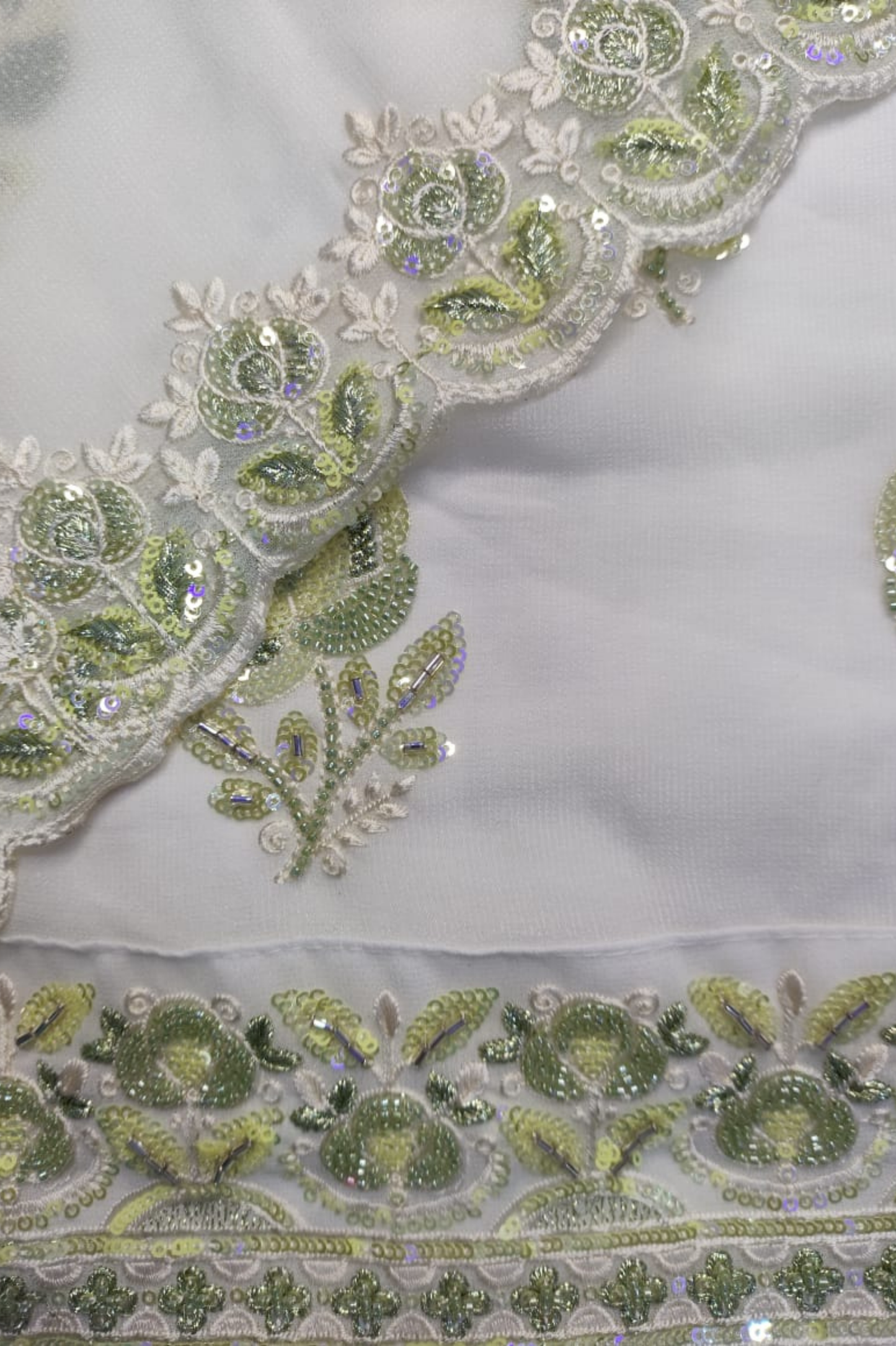 Ivory Lime Pure Georgette Suit with Handwork