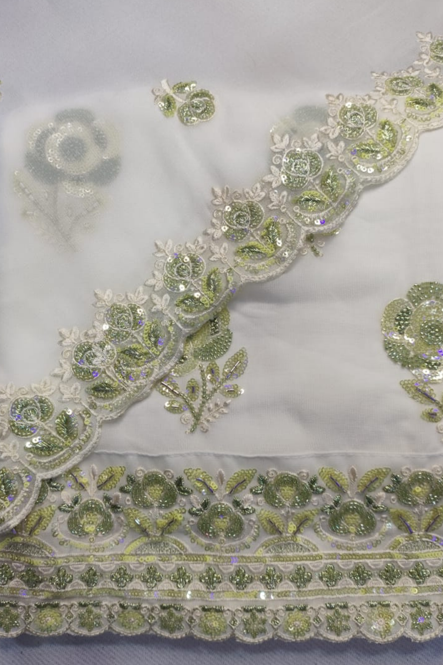 Ivory Lime Pure Georgette Suit with Handwork