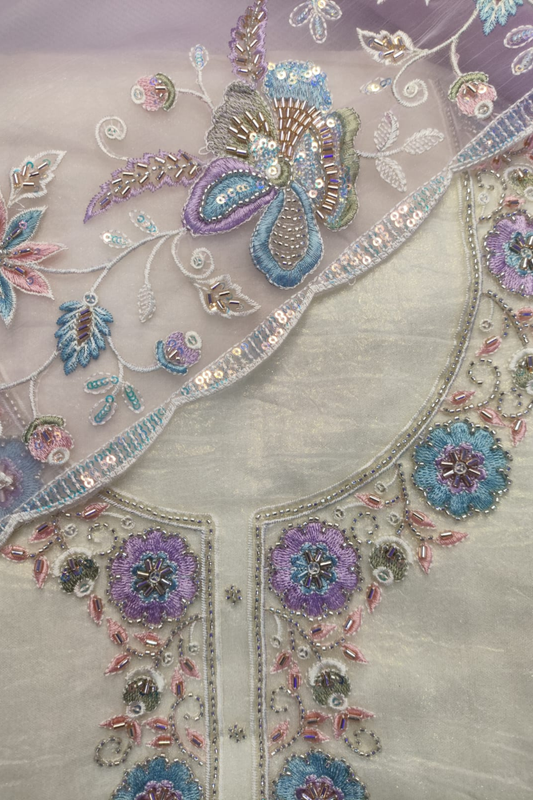 Ivory Mauve Tissue Shimmer Suit with Handwork