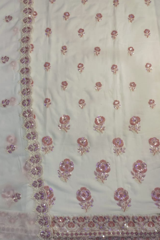 Ivory Pink Pure Georgette Suit with Handwork